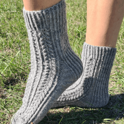 hand-knit wool lace socks with braids for women