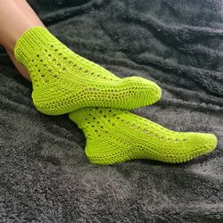 knitted short neon socks, lace knitwear sock, spring socks, hand-knitted socks, gift for her