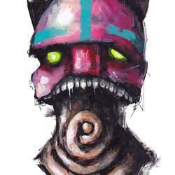 Mr. Cat. Zombie painting original art, Mutant Horror Dark art creepy Contemporary Outsider Art. Acrylic, paper