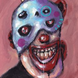 Mr. King. Zombie painting original art, Mutant Horror Dark art creepy Contemporary Outsider Art. Acrylic, paper