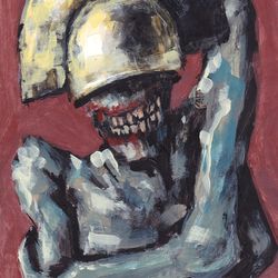 Mr. Zolotaya golova. Zombie painting original art, Horror Dark art creepy Contemporary Outsider Art. Acrylic, paper