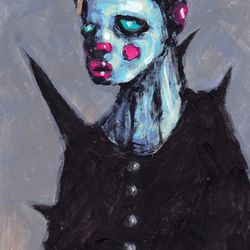 Mr. Sinii. Zombie painting original art, Horror Dark art creepy Contemporary Outsider Art. Acrylic, paper