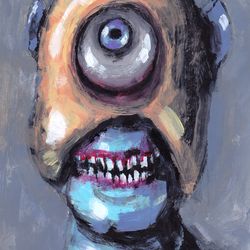 Mr. Ciklop. Zombie painting original art, Horror Dark art creepy Contemporary Outsider Art. Acrylic, paper