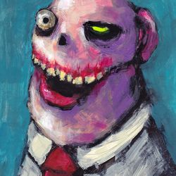 Mr. Ofisnii. Zombie painting original art, Horror Dark art creepy Contemporary Outsider Art. Acrylic, paper