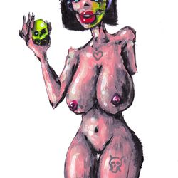 Mrs. Green 4erep. Nude Erotic NSFW Zombie painting original art, Horror Dark art creepy Art. Acrylic, paper