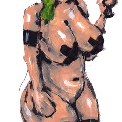 Mrs. Kokteil. Nude Erotic NSFW Zombie painting original art, Horror Dark art creepy Art. Acrylic, paper