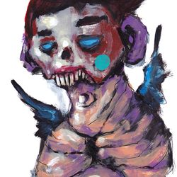 Mr. Blednii angel. Zombie painting original art, Horror Dark art creepy Contemporary Outsider Art. Acrylic, paper