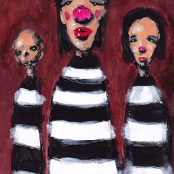 Friends. Zombie painting original art, Horror Dark art creepy Contemporary Outsider Art. Acrylic, paper