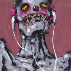 Mr. Meloman. Zombie painting original art, Horror Dark art creepy Contemporary Outsider Art. Acrylic, paper