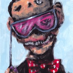 Mr. Pink Eyes. Zombie painting original art, Horror Dark art creepy Contemporary Outsider Art. Acrylic, paper