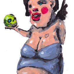 Mrs. Girl and zelen. Zombie painting original art, Horror Dark art creepy Contemporary Outsider Art. Acrylic, paper