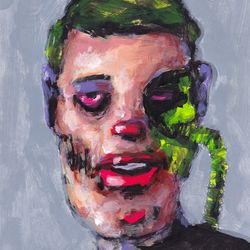 Mr. Himik. Zombie painting original art, Horror Dark art creepy Contemporary Outsider Art. Acrylic, paper
