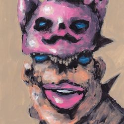 Mr. Usiki golova. Zombie painting original art, Horror Dark art creepy Contemporary Outsider Art. Acrylic, paper