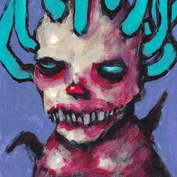 Mr. Meet Golova. Zombie painting original art, Horror Dark art creepy Contemporary Outsider Art. Acrylic, paper