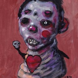 Mr. Small Karol. Zombie painting original art, Horror Dark art creepy Contemporary Outsider Art. Acrylic, paper