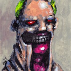 Mr. Graf. Zombie painting original art, Horror Dark art creepy Contemporary Outsider Art. Acrylic, paper
