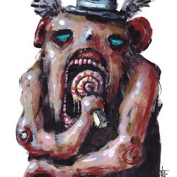 Mr. Ledenec. Zombie painting original art, Horror Dark art creepy Contemporary Outsider Art. Acrylic, paper