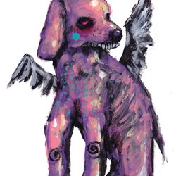 Mr. Pesik. Zombie painting original art, Horror Dark art creepy Contemporary Outsider Art. Acrylic, paper