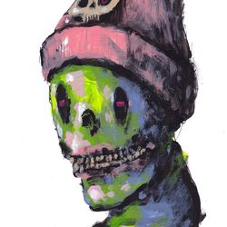 Mr. Rozovo Wapka. Zombie painting original art, Horror Dark art creepy Contemporary Outsider Art. Acrylic, paper