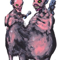 Mr. Interview. Zombie painting original art, Horror Dark art creepy Contemporary Outsider Art. Acrylic, paper