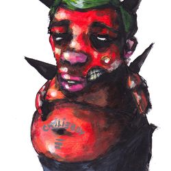 Mr. Chilieboy. Zombie painting original art, Horror Dark art creepy Contemporary Outsider Art. Acrylic, paper