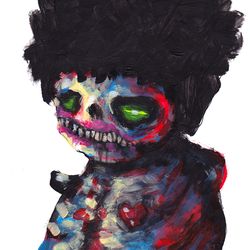 Mr. Zombie Voodoo. Zombie painting original art, Horror Dark art creepy Contemporary Outsider Art. Acrylic, paper