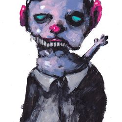 Mr. Sheka. Zombie painting original art, Horror Dark art creepy Contemporary Outsider Art. Acrylic, paper