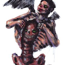 Mr. Kishka. Zombie painting original art, Horror Dark art creepy Contemporary Outsider Art. Acrylic, paper