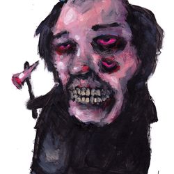 Mr. Siyanie. Zombie painting original art, Horror Dark art creepy Contemporary Outsider Art. Acrylic, paper