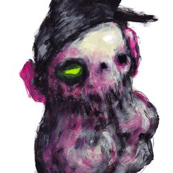 Mr. Opuholi. Zombie painting original art, Horror Dark art creepy Contemporary Outsider Art. Acrylic, paper