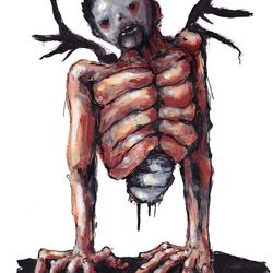 Mr. Rukonogi. Zombie painting original art, Horror Dark art creepy Contemporary Outsider Art. Acrylic, paper