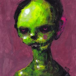 Mr. Green Prince. Zombie painting original art, Horror Dark art creepy Contemporary Outsider Art. Acrylic, paper