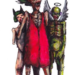 Mrs. Zombo and friends. Nude Erotic NSFW Zombie painting original art, Horror Dark art creepy Art. Acrylic, paper