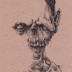 Mr. Zombie ink. Zombie painting original art, Horror Dark art creepy Contemporary Outsider Art. Acrylic, paper
