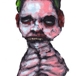 Mr. Pinkozomb. Zombie painting original art, Horror Dark art creepy Contemporary Outsider Art. Acrylic, paper