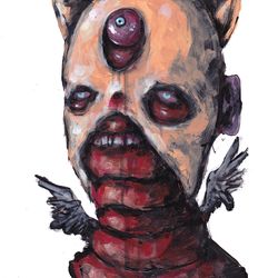 Mr. Odnoglaz. Zombie painting original art, Horror Dark art creepy Contemporary Outsider Art. Acrylic, paper