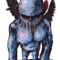 Mr. Blue Kong. Zombie painting original art, Horror Dark art creepy Contemporary Outsider Art. Acrylic, paper