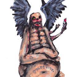 Mr. 4 hands. Zombie painting original art, Horror Dark art creepy Contemporary Outsider Art. Acrylic, paper