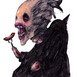Mr. BBQ. Zombie painting original art, Horror Dark art creepy Contemporary Outsider Art. Acrylic, paper