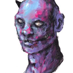 Mr. Orkin. Zombie painting original art, Horror Dark art creepy Contemporary Outsider Art. Acrylic, paper