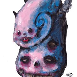 Mr. Ulitochka. Zombie painting original art, Horror Dark art creepy Contemporary Outsider Art. Acrylic, paper