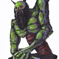 Mr. Green Viking. Zombie painting original art, Horror Dark art creepy Contemporary Outsider Art. Acrylic, paper