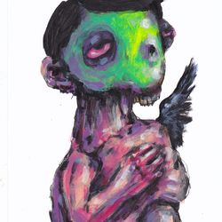 Mr. Green Krasavchik. Zombie painting original art, Horror Dark art creepy Contemporary Outsider Art. Acrylic, paper
