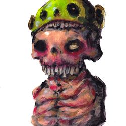 Mr. Green Kozha. Zombie painting original art, Horror Dark art creepy Contemporary Outsider Art. Acrylic, paper