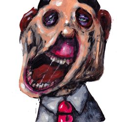 Mr. Zevok. Zombie painting original art, Horror Dark art creepy Contemporary Outsider Art. Acrylic, paper