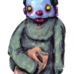 Mr. Baton. Zombie painting original art, Horror Dark art creepy Contemporary Outsider Art. Acrylic, paper