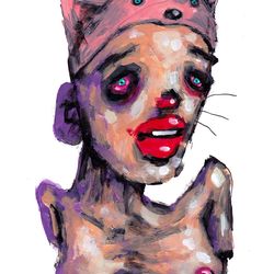 Mrs. Hudokot. Nude Erotic NSFW Zombie painting original art, Horror Dark art creepy Art. Acrylic, paper