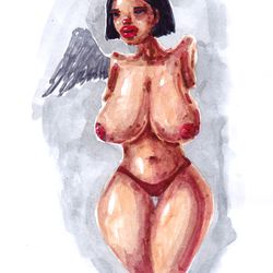 Mrs. Ohra. Nude Erotic NSFW Zombie painting original art, Horror Dark art creepy Art