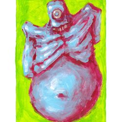 Mr. Without black Sheya. Zombie painting original art, Horror Dark art creepy Contemporary Outsider Art. Acrylic, paper