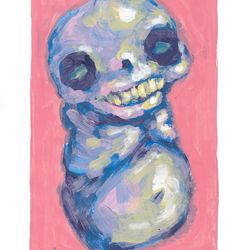 Mr. Without black Skull. Zombie painting original art, Horror Dark art creepy Contemporary Outsider Art. Acrylic, paper